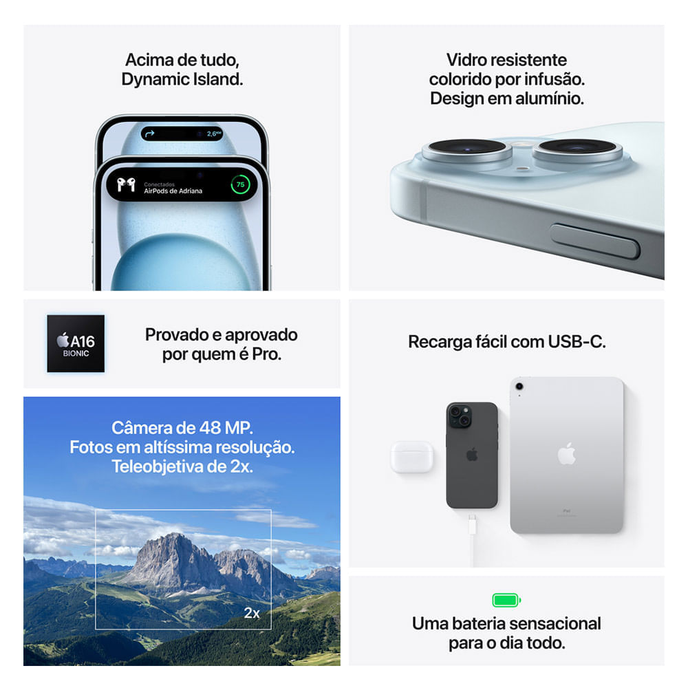 Miniatura iPhone 15 Apple (128GB) Preto, Tela de 6,1", 5G e Câmera de 48 MP Bivolt
