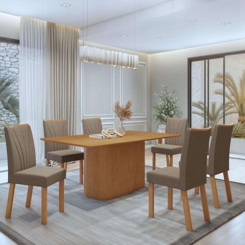 Miniatura Conjunto Luar 170 Tampo no Glass com 6 Cadeiras Apogeu Amêndoa Clean/Bege