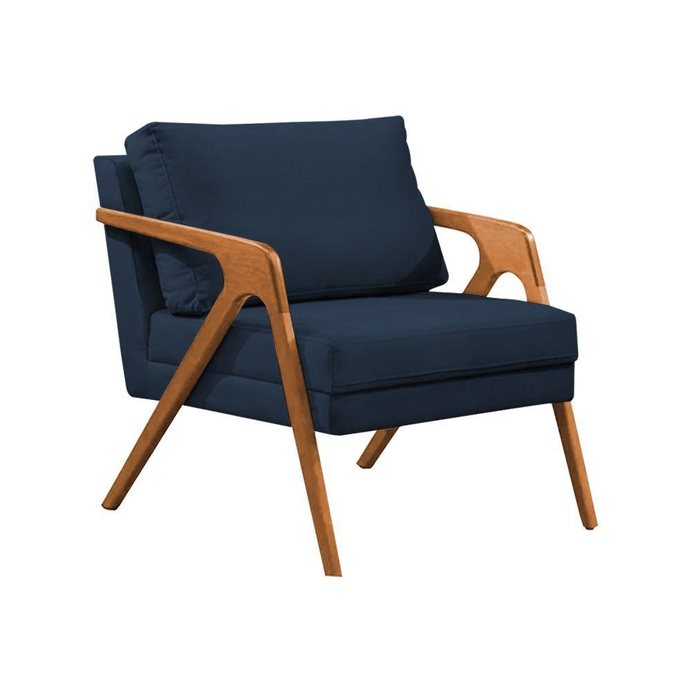 Miniatura Kit 2 Poltronas Mona Monique Luxo Base Madeira Maciça Cerejeira Veludo Azul