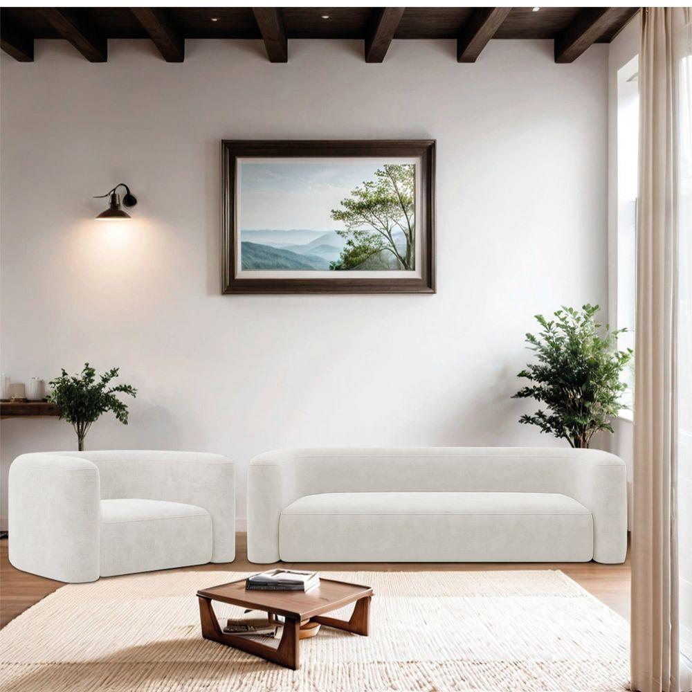 Miniatura Kit Sofá 2 Lugares 160cm E Poltrona Orgânica Luxo Recepção Melina Bouclé - Amarena Moveis Cor Branco