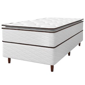 Miniatura Cama Box de Solteiro Umaflex New Itália com Molas Ensacadas e Pillow Top D26 - 63x88x188cm - Branco/Marrom