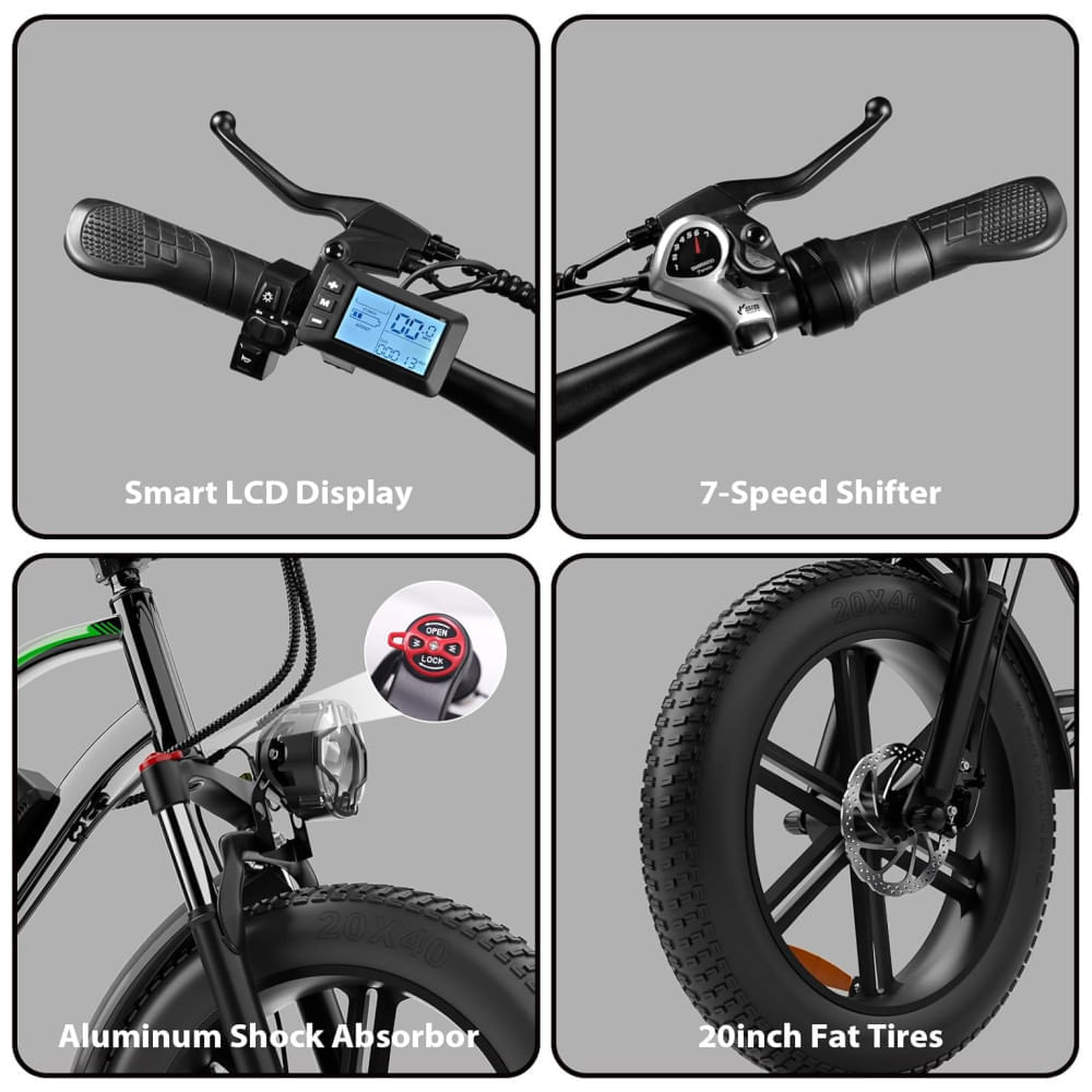 Miniatura Bicicleta Elétrica para Adultos 1000W com Motor de Pico, Até 40km/h Bateria Removível de 48V15AH, Alcance de 61km, Bicicleta Elétrica com Pneu Largo d