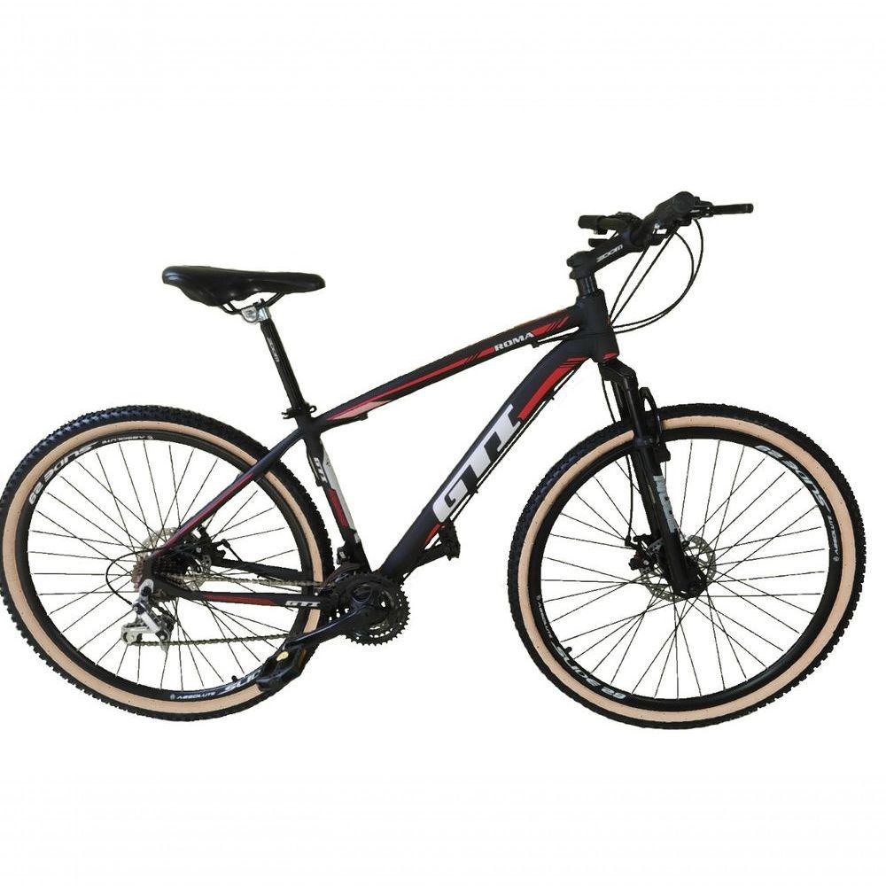 Miniatura Bicicleta Aro 29 Gti Roma Alumínio 21v Freio A Disco Garfo Suspensão Pneu Faixa Bege - Preto-vermelho-branco Tam.19