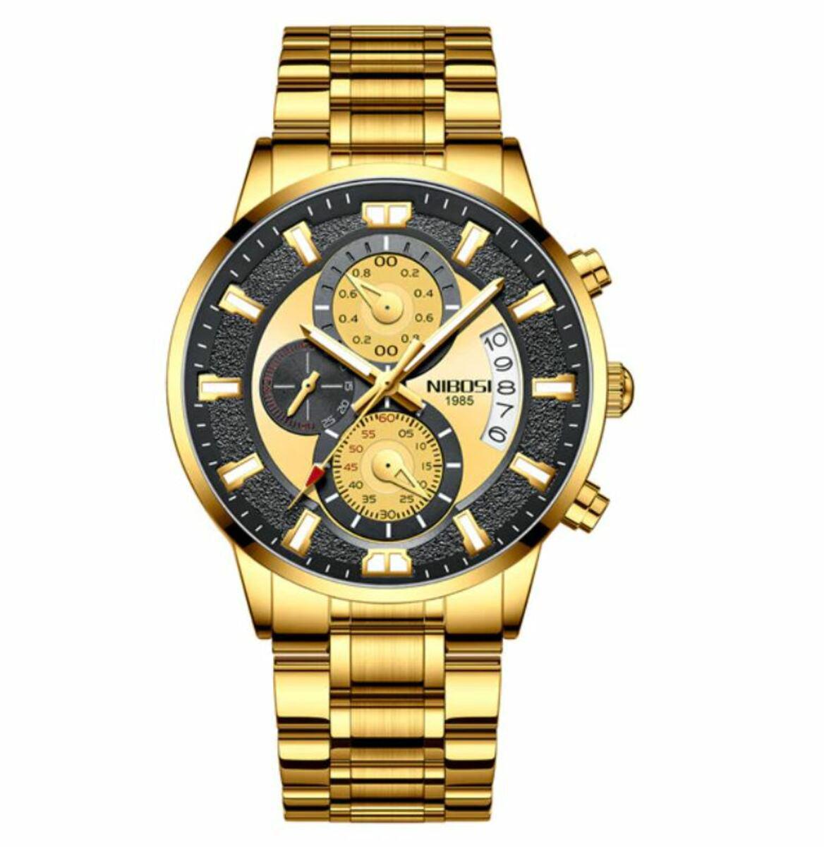 Miniatura Relógio Masculino Nibosi 2382 Dourado E Preto