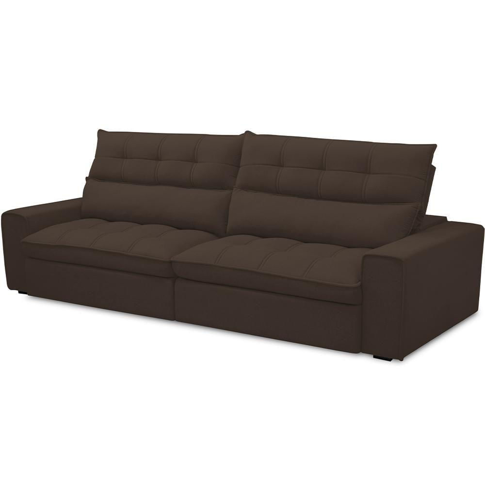Miniatura Sofá Retrátil Reclinável Para Sala De Estar Living 290cm Dimas F04 Veludo Marrom
