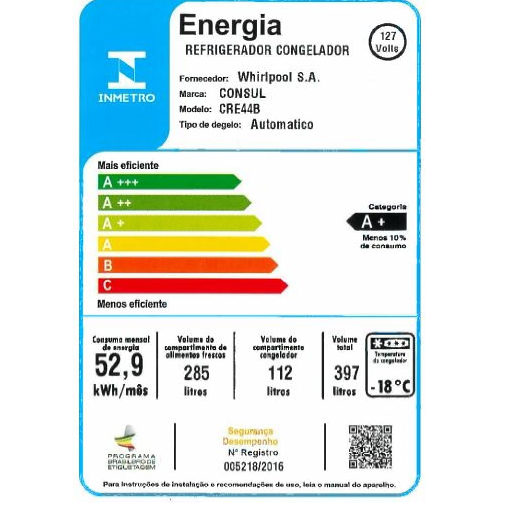Geladeira Consul Frost Free Duplex 397 litros Evox com freezer embaixo - CRE44BK 110V