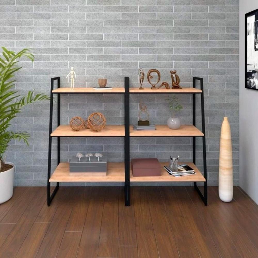 Miniatura Conjunto 2 Estantes Baixas 3 Prateleiras Estilo Industrial Concept CabeCasa MadeiraMadeira Acácia/Preto