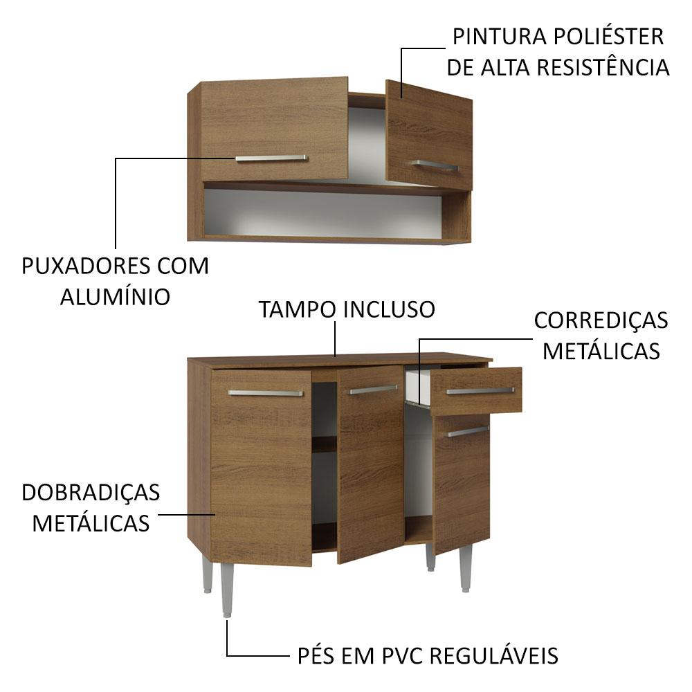 Armário de Cozinha Compacta 105cm Emilly Madesa 03 Rustic