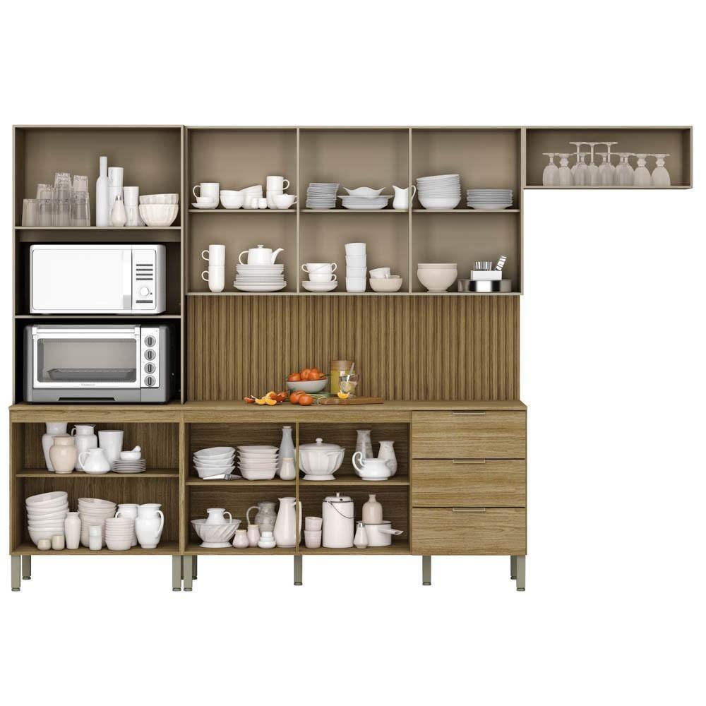 Miniatura Armário De Cozinha 4 Peças Charm03 Balcão Com Tampo 160cm K02 Freijó/vanilla - Mpozenato