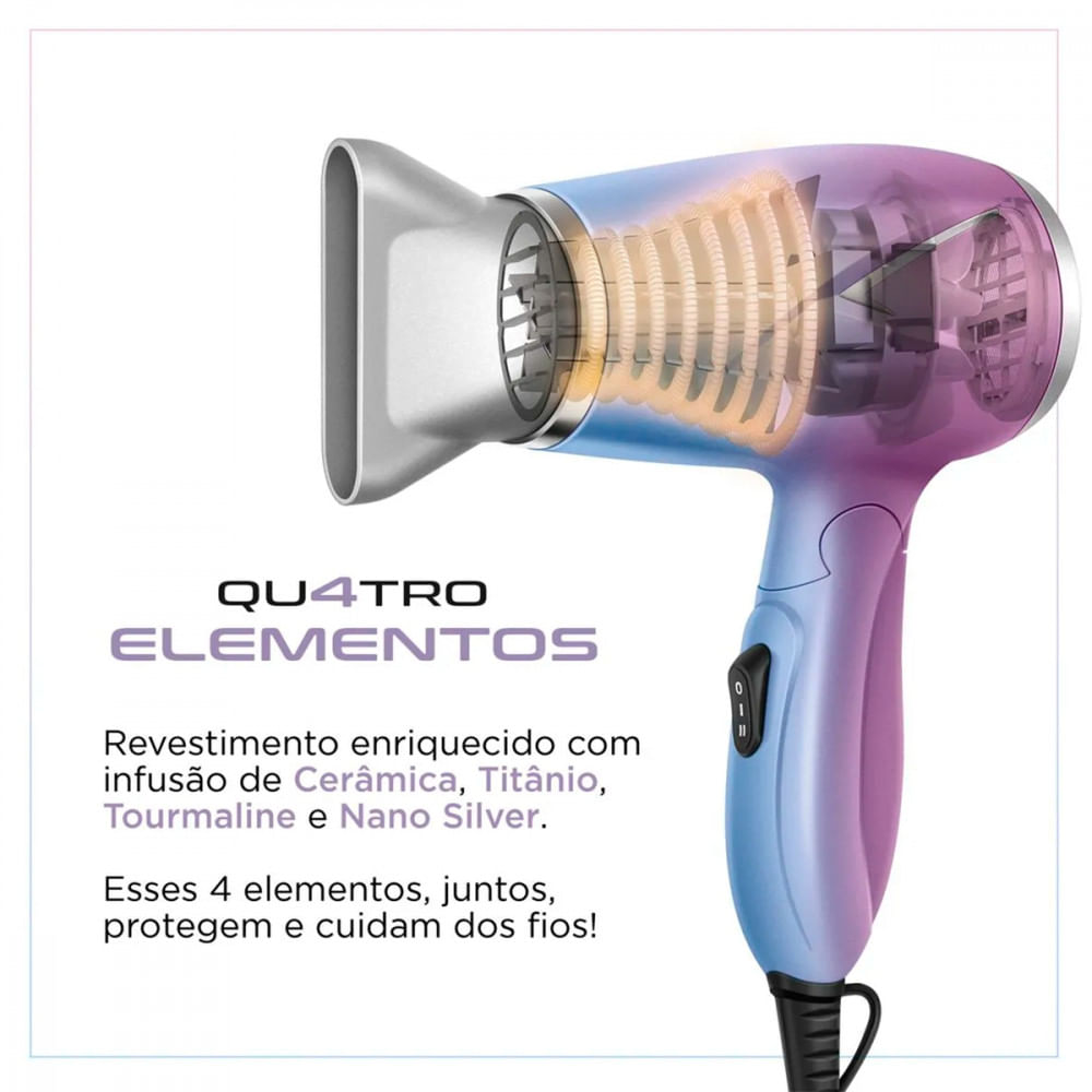 Miniatura Secador de Cabelo By Juliette Mondial Azul/Rosa 1200W Bivolt BRA23/00702 - Azul - 12 meses - Corrente Elétrica - Mondial - SCT-JU-03 - 1200W - Secador de Cabelo By Juliette. - Bivolt - Garantia do Fabricante - 2