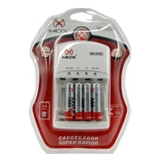 Miniatura Carregador De Pilha Com 4 Pilhas Palito Aaa Recarregável Mox Novo - Carregador de pilha - Yabox - Mox - Pilha - Carregador De Pilha Com 4 Pil. - 4 - AAA - Bivolt