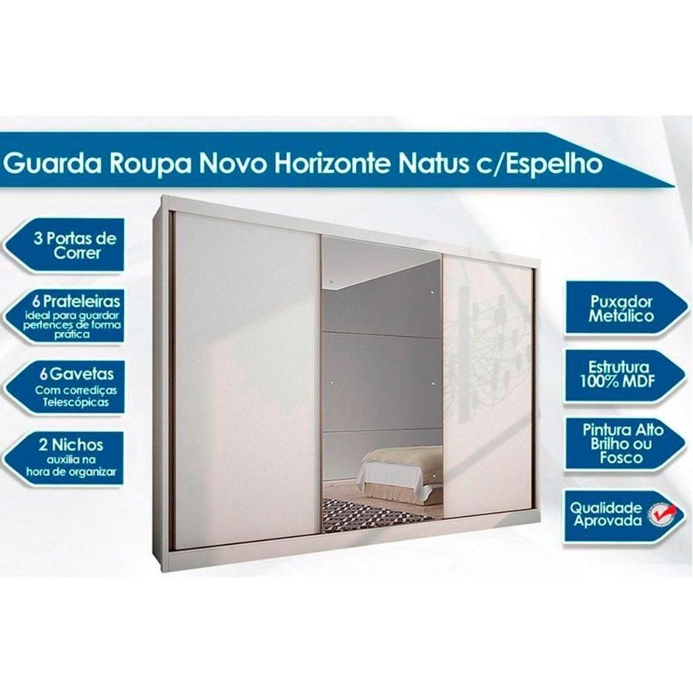 Miniatura Guarda Roupa Casal 3 Portas De Correr E 8 Gavetas C/ Espelho Natus Plus Branco - Novo Horizonte