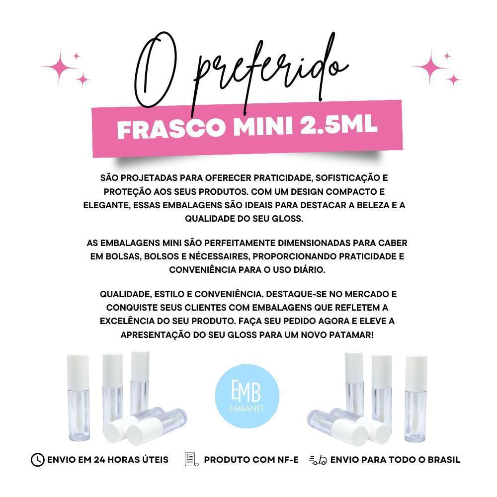 Miniatura Kit 50 Frascos Para Mini Gloss Labial Ideal Bolsas Pequenas