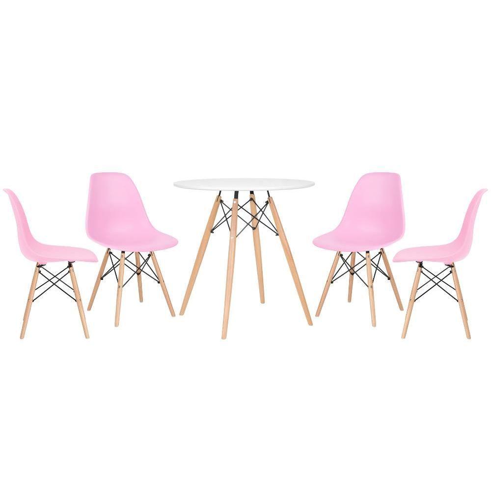 Miniatura Kit - Mesa Eames 70 Cm Branco + 4 Cadeiras Eames Dsw Rosa Claro Mesa Branco Com Cadeiras Rosa