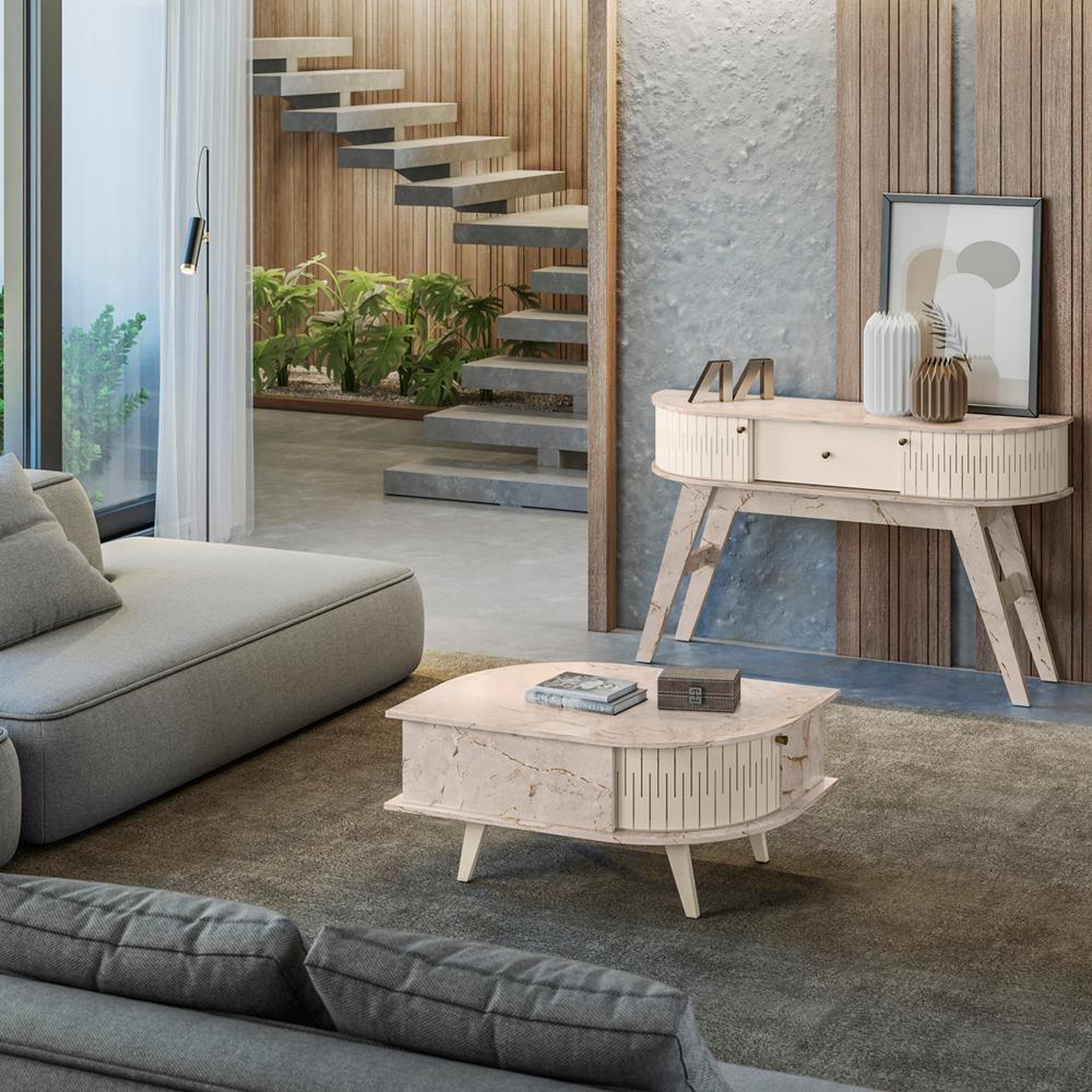 Miniatura Aparador E Mesa De Centro Para Sala Estind Calacata Off White Mdt Calacata Off White