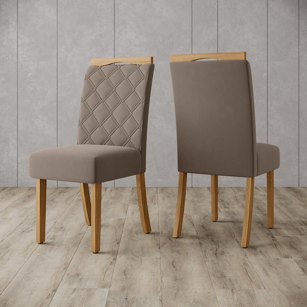 Sala de Jantar Carla Mesa 160 Cm Canto Reto com Vidro 6 Cadeiras Espresso Móveis Nature/Off White/Marrom Amêndoa