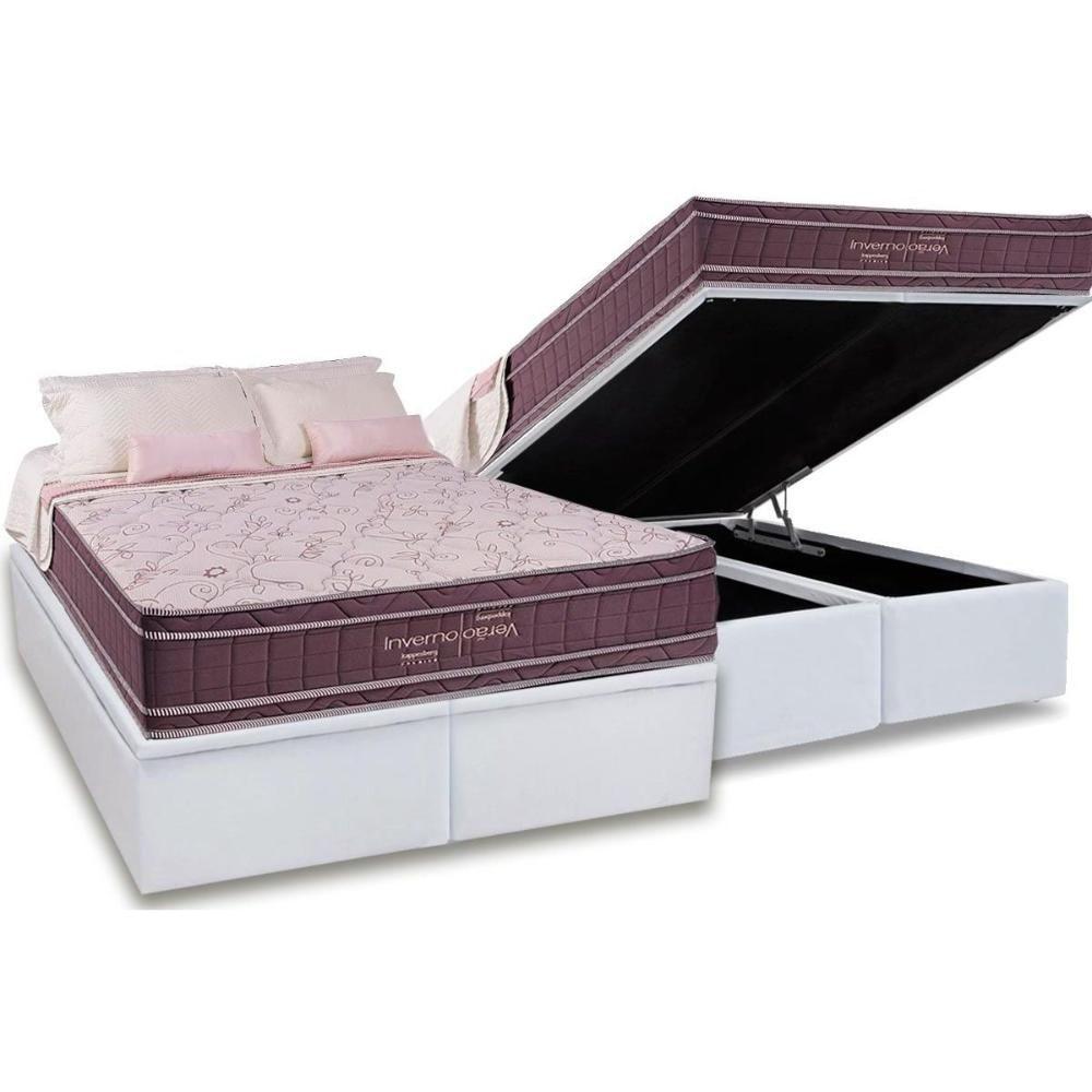Miniatura Cama Box Baú Queen: Colchão Molas Ensacadas Kappesberg Inverno Verão + Base White(158X198)