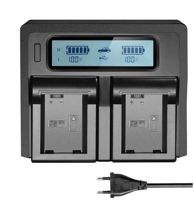 Miniatura Carregador Duplo Sony Np-Fw50 Carga Rápida E Visor Lcd