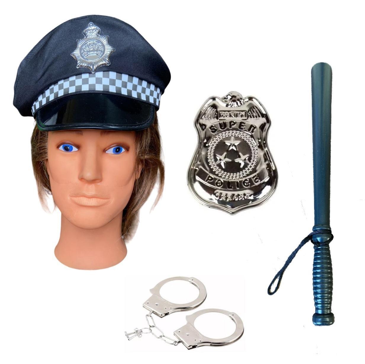 Miniatura Kit Completo Policial Preto Quepe Boina + Acessórios