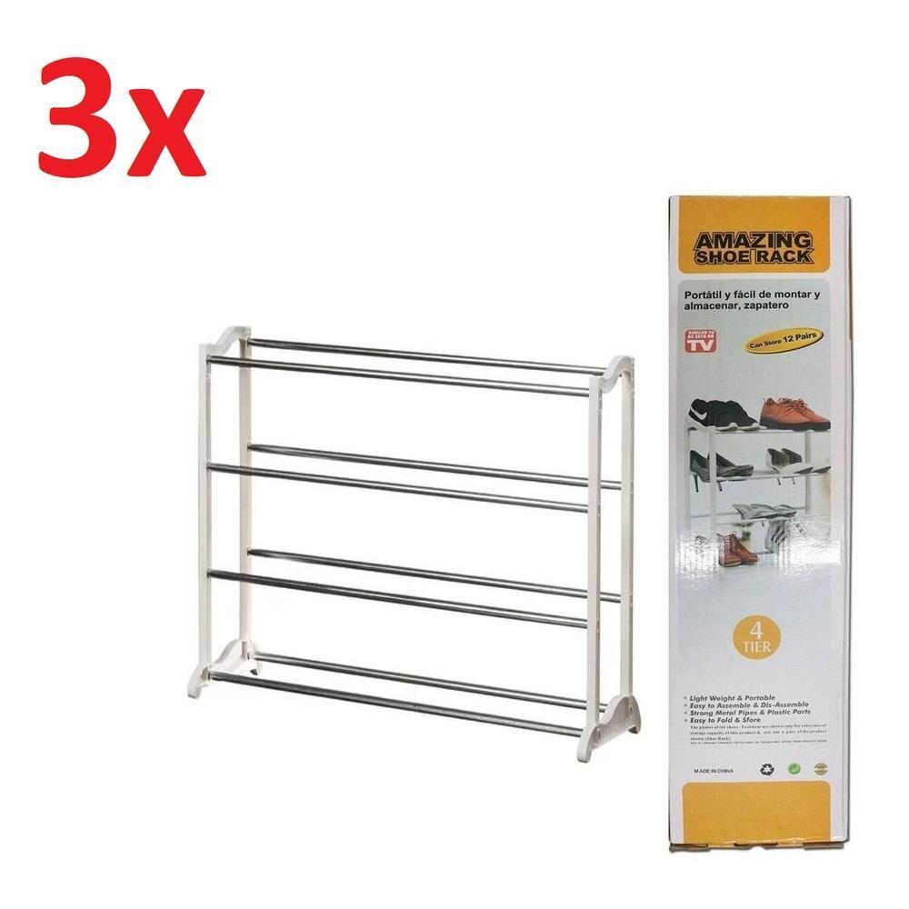 Miniatura Kit 3 Sapateira Em Metal 24 Sapatos 4 Prateleiras 12 Pares Portatil Organizador Guarda Roupa Closet