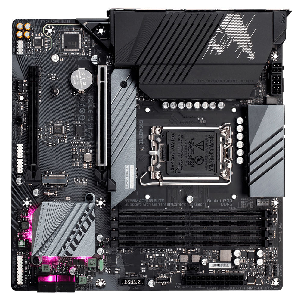 Miniatura Placa mãe Gigabyte para Intel 1700 B760M Aorus Elite 4x DDR5 mATX (rev 1.0) Preto