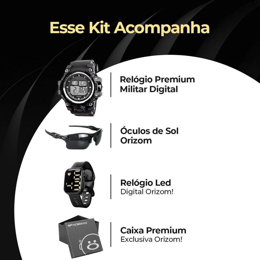 Oculos Proteção Uv + Caixa + Relogio Prova Dagua Digital Data Esportivo Presente Preto Alarme