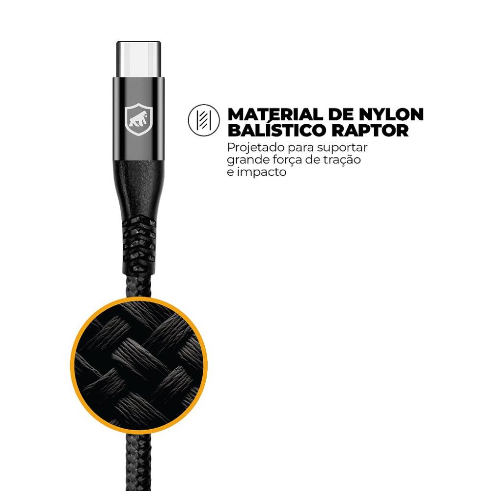 Miniatura Cabo Raptor - Tipo C / Type C - Preto - 1M - Gshield