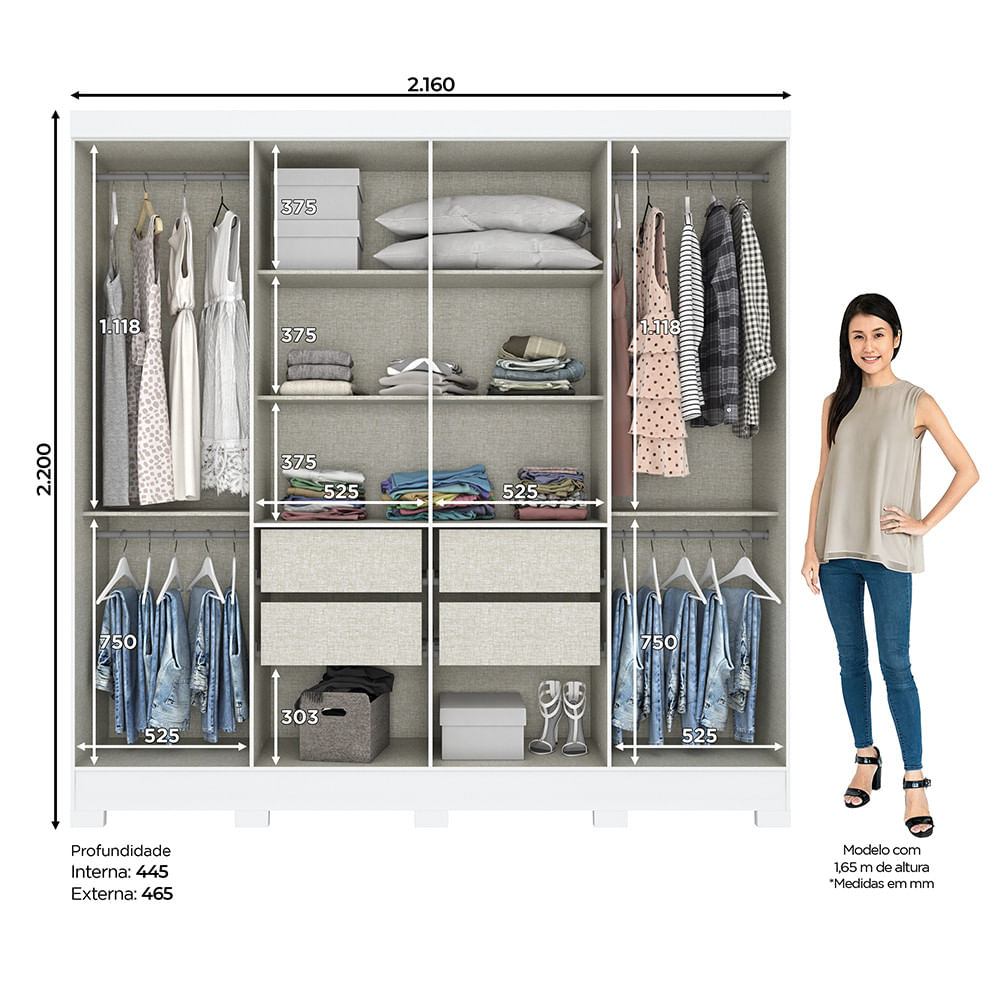 Miniatura Guarda Roupa Casal 8 Portas 4 Gavetas Malibu Casa 812 Branco