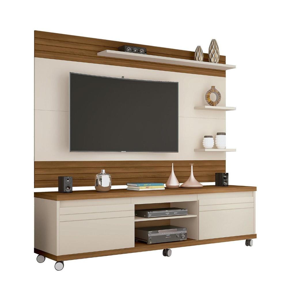 Miniatura Rack com Painel para Tv 60 Polegadas Mirage Off White /Freijó