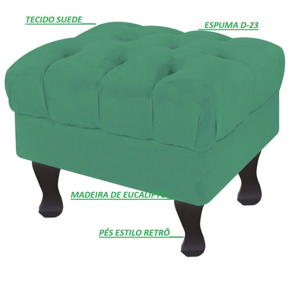 Miniatura Puff Decorativo Retro Luiz Xv Sem Baú Suede Azul Tiffany 60