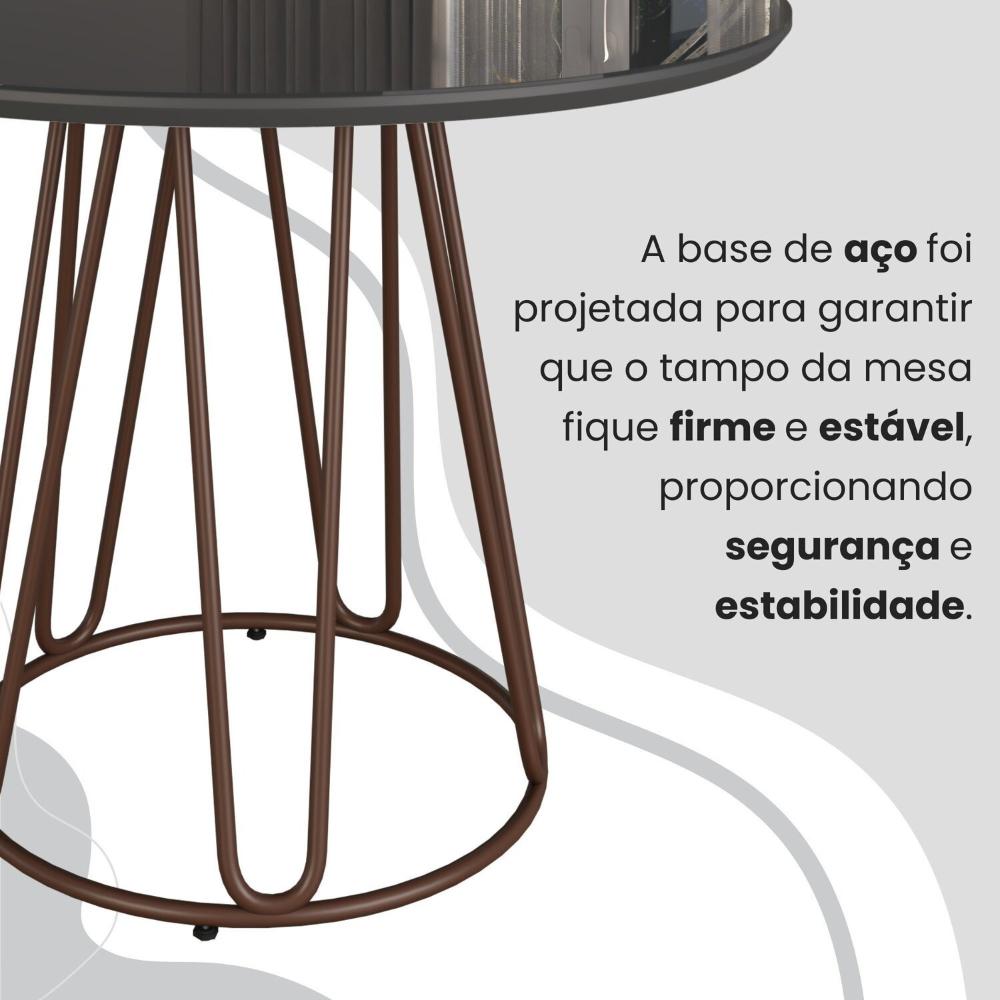 Conjunto Sala de Jantar Mesa Redonda 100cm Base Omega Tampo MDF Laca com Vidro Napoli Marrom