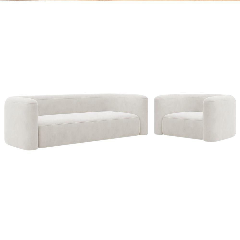 Miniatura Kit Sofá 2 Lugares 160cm E Poltrona Orgânica Luxo Recepção Melina Bouclé - Amarena Moveis Cor Branco
