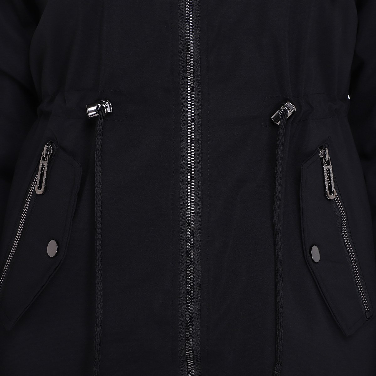 Miniatura Casaco Facinelli Capuz Parka Peluciada Feminina Preto - G