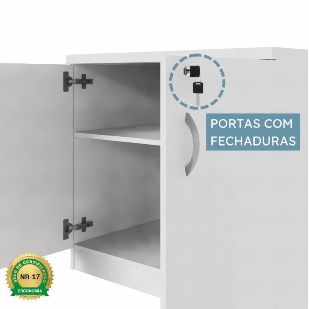 Armário para Escritório Alto 2 Portas e Armário Baixo 2 Portas com Chave Espresso Móveis Cinza Cristal