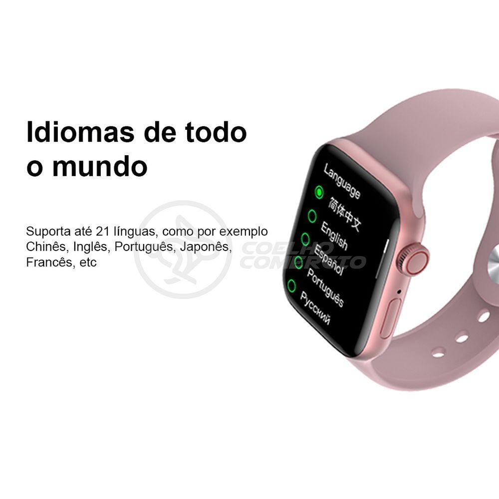 Relógio Smartwatch Hw22 Rosa Ligações Monitor Cardíaco