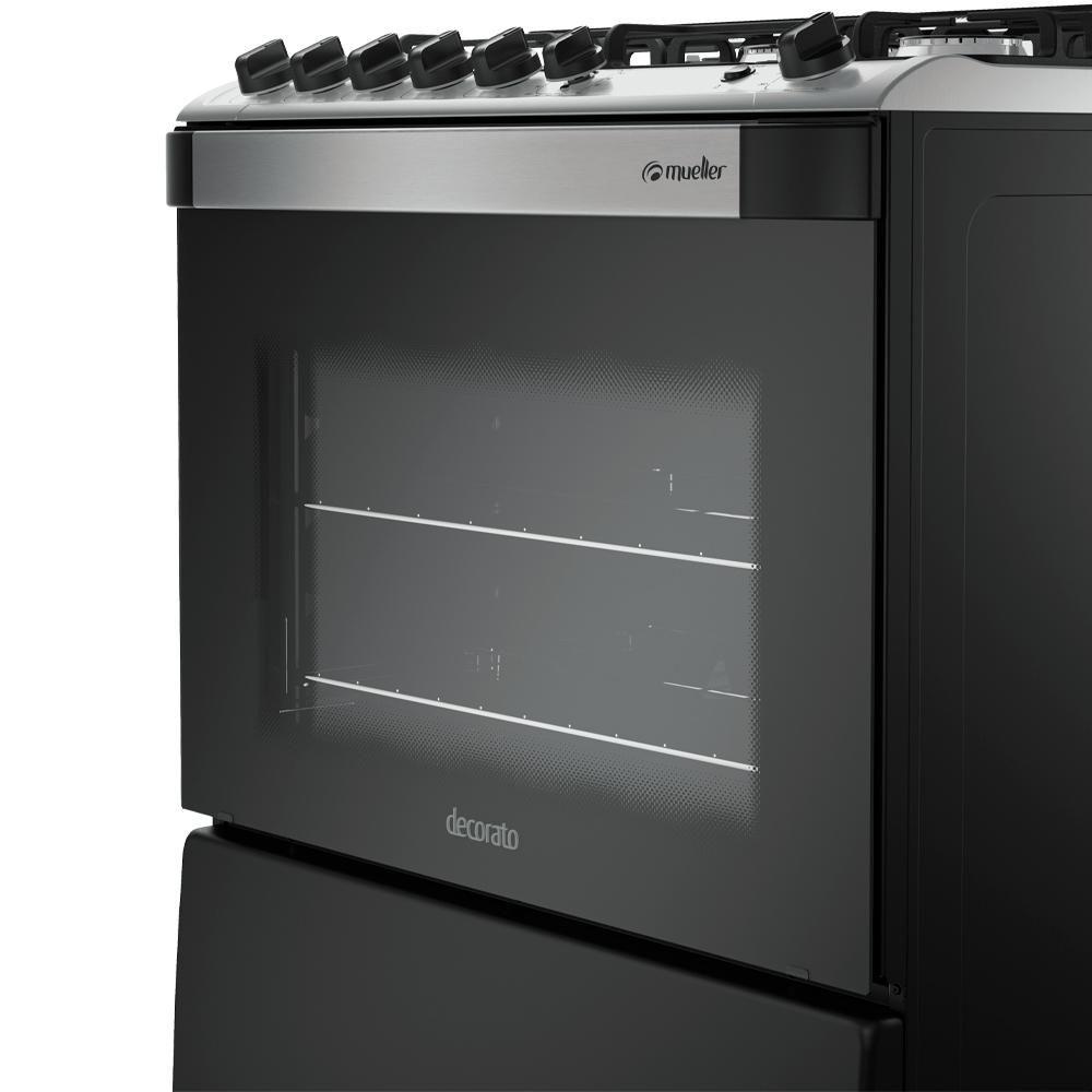 Miniatura Fogão Mueller 5 Bocas Decorato Gourmet Preto Fosco Com Timer E Tripla Chama Preto Fosco Bivolt