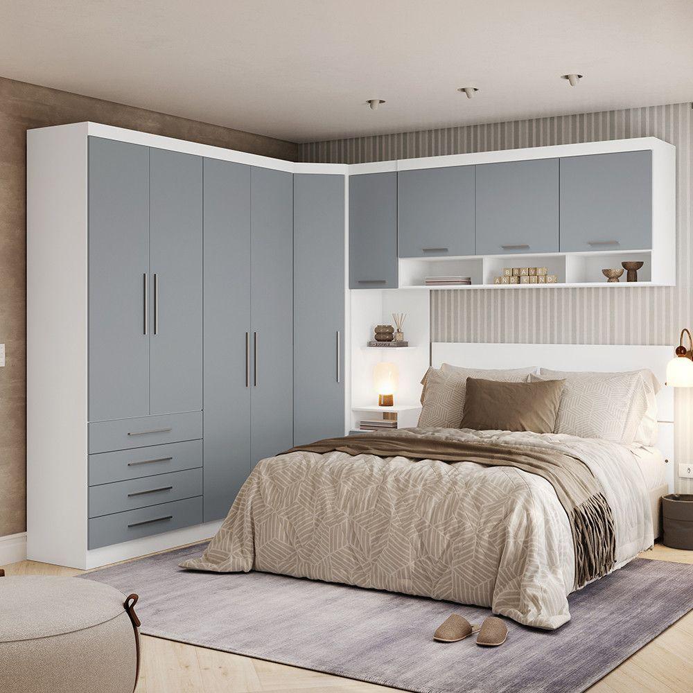 Miniatura Quarto Com Roupeiro Maleiro E Cabeceira Alpes Luciane Móveis Branco Grey Sky PF