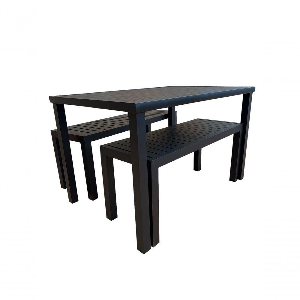 Miniatura Conjunto Mesa Ripada Com 2 Bancos Ripados Alumínio 2.00x0.90m Marrom