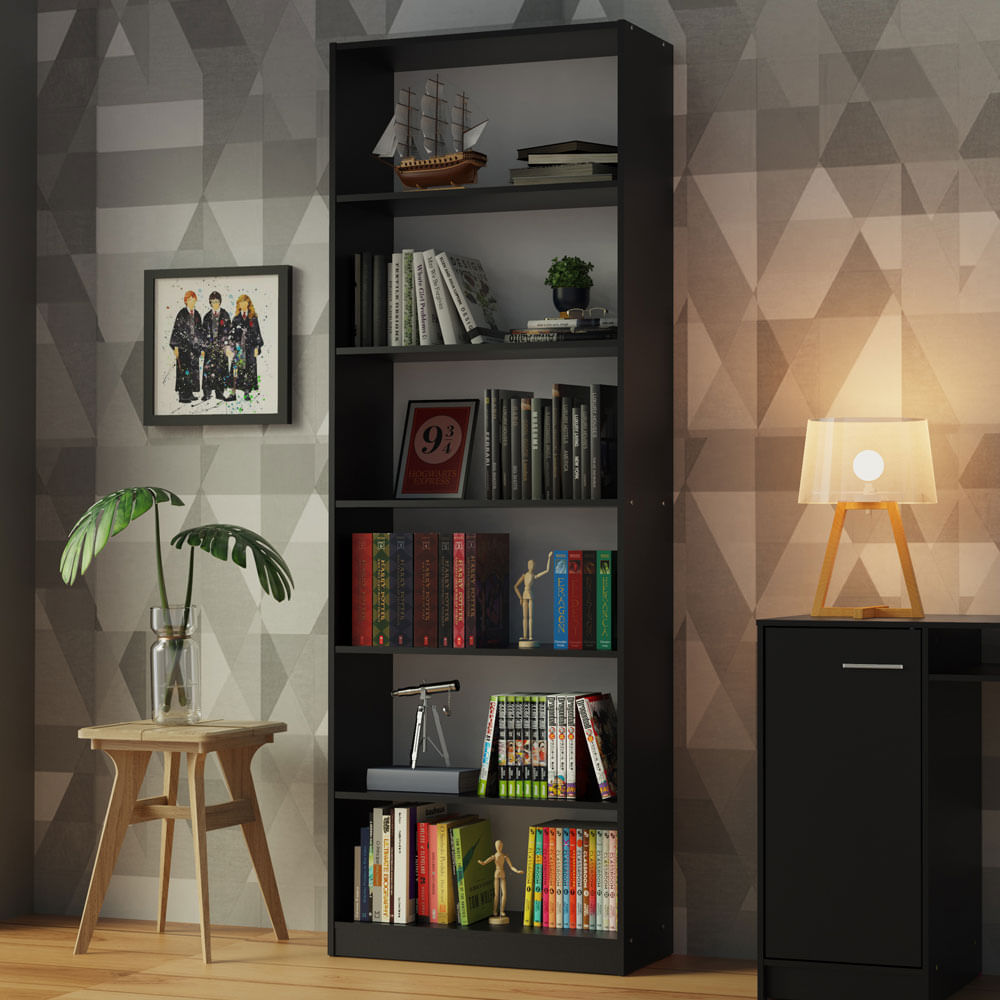 Miniatura Estante Livreiro Madesa 6908 com 6 Nichos Preto Cor:Preto