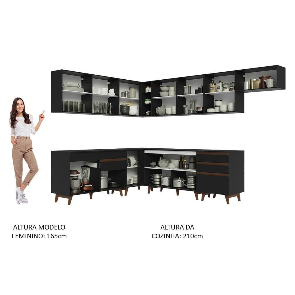 Armário De Cozinha Completa De Canto 512cm Preto 01 Preto