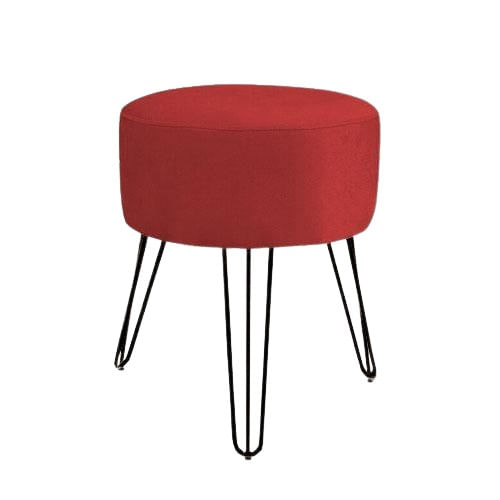 Miniatura Puff Suede Vermelho Pés Aramados Preto Para Sala Recepção