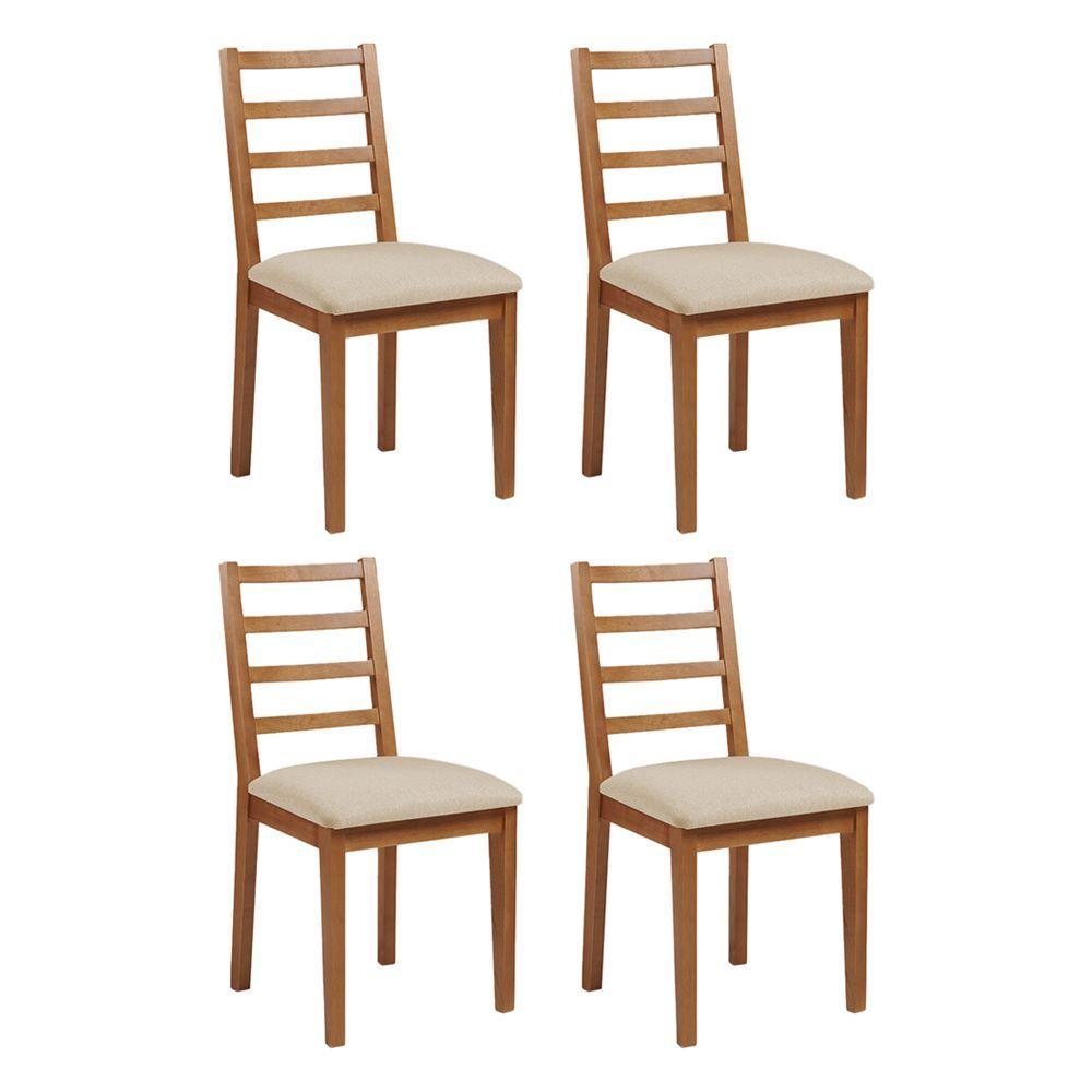 Miniatura Conjunto De Jantar Mesa Tock 80cm Com 4 Cadeiras Aline Linho Bege - Mel - Marrom