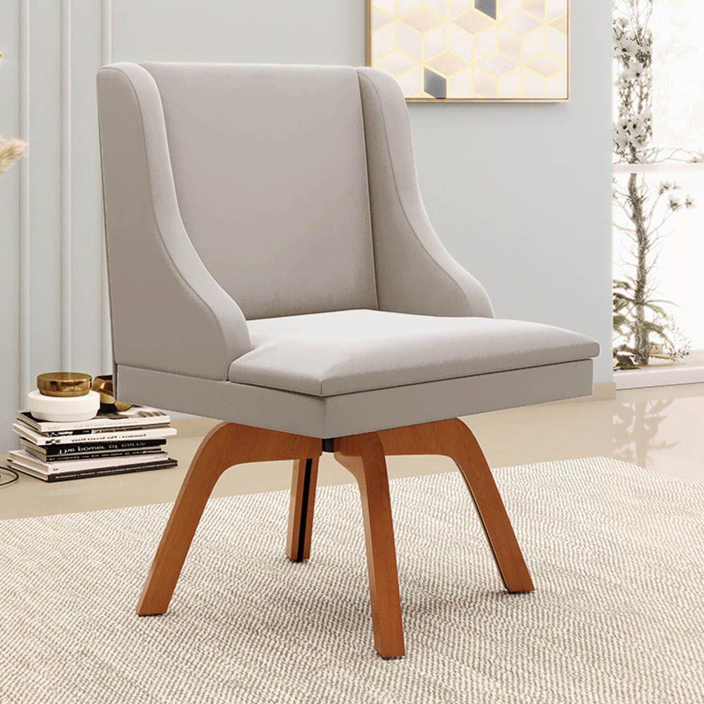 Kit 2 Cadeiras Estofadas Base Giratória De Madeira Lia Veludo Cinza - Ibiza