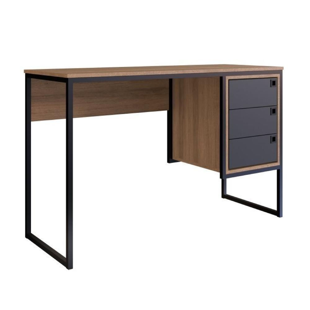 Conjunto Home Office Livreiro 1 Porta 5 Prateleiras e Escrivaninha 3 Gavetas Placa e Ponto Grafite/Mel