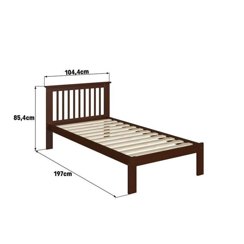 Conjunto de Quarto Solteiro Júlia de Madeira Maciça com Cama de Solteiro e Mesa de Cabeceira Walnut
