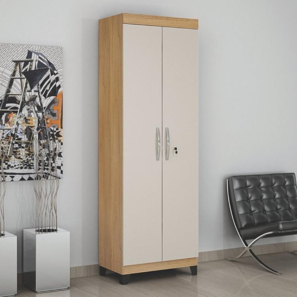 Conjunto Mesa para Computador Escrivaninha com Armário e Armário Multiuso 2 Portas com Chave Asteca Cinamomo/Off White