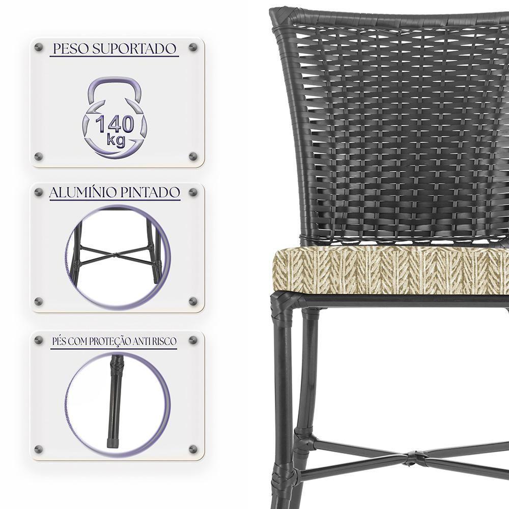 Miniatura Kit 3 Cadeiras Cozinha Sala De Jantar Varanda Em Alumínio E Estofado Impermeavel Turquia Preta Z24