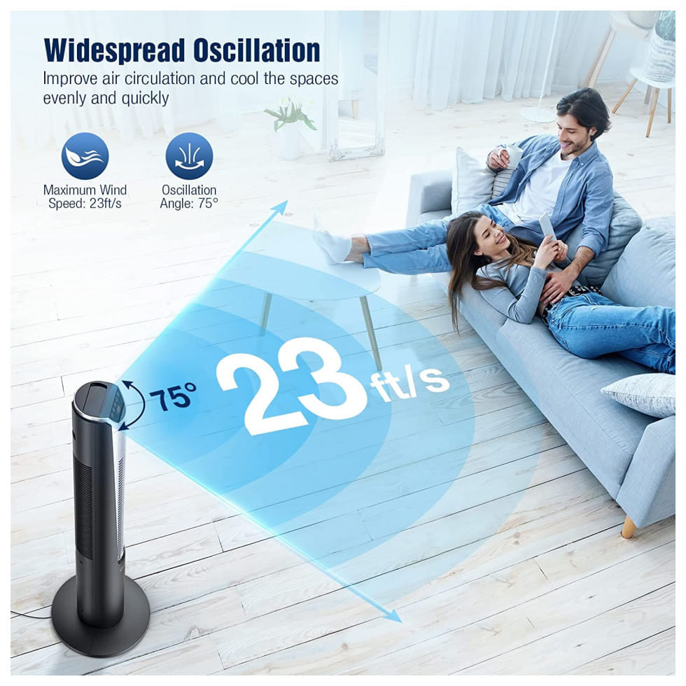 Miniatura Ventilador de Torre Grelife com Controle Remoto, 3 Modos e Temporizador de 12 Horas, 110V Preto