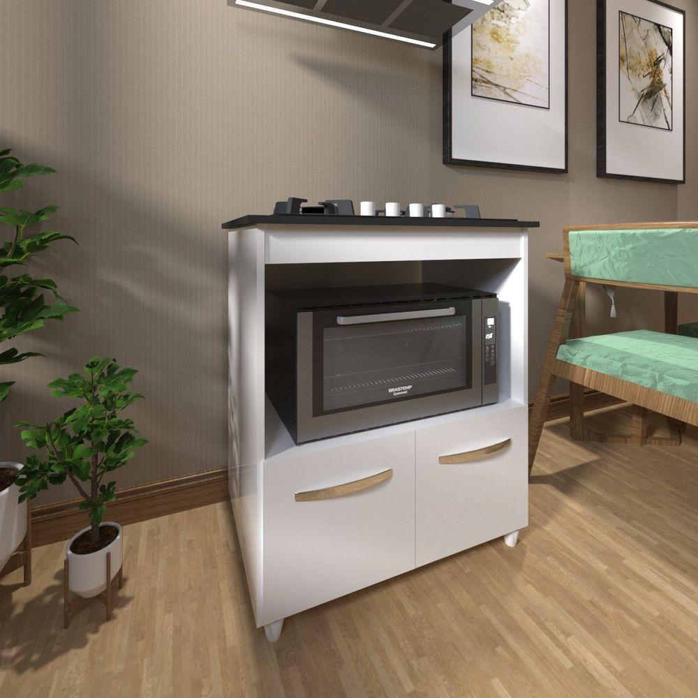 Balcão Armário De Cozinha Para Fogão Cooktop 4 Bocas E Forno Elétrico Evelyn Mobília Decor Branco