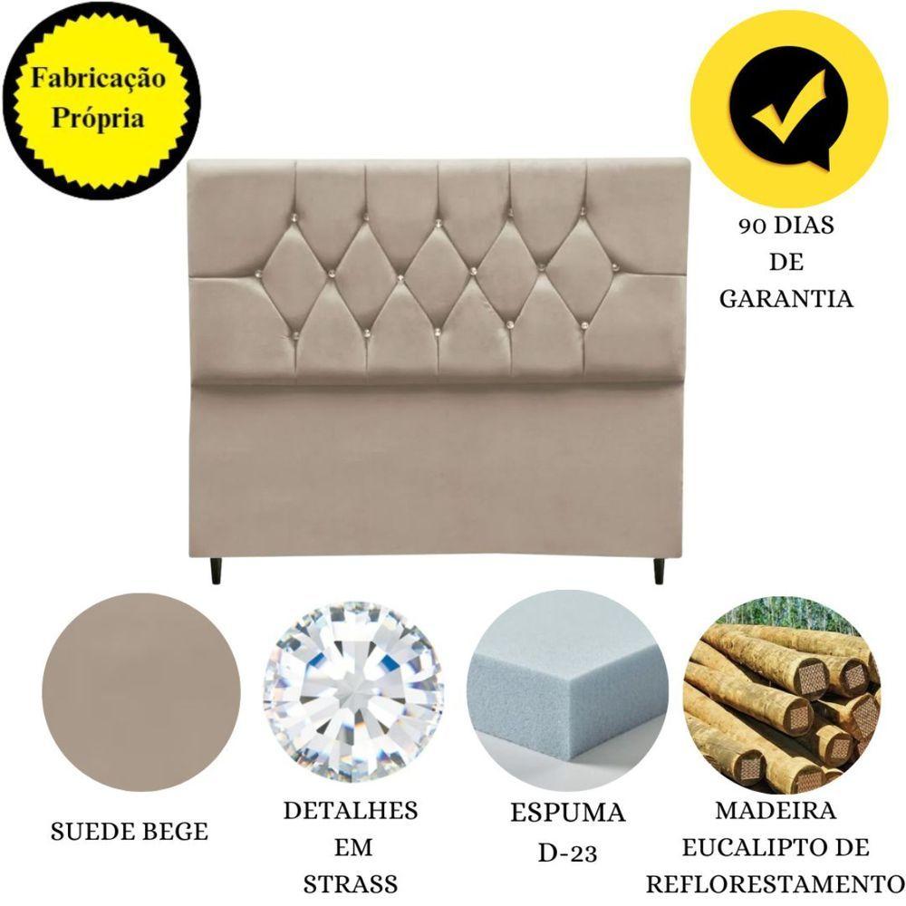 Cabeceira Cama Box Estofada Solteiro 90 Cm Geovana Suede Bege